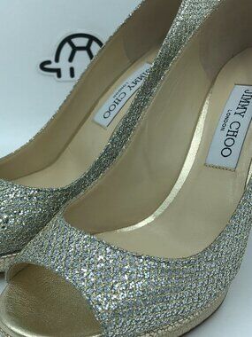 Jimmy Choo Champagne Luna Glitter Pointed Toe Stiletto Heels